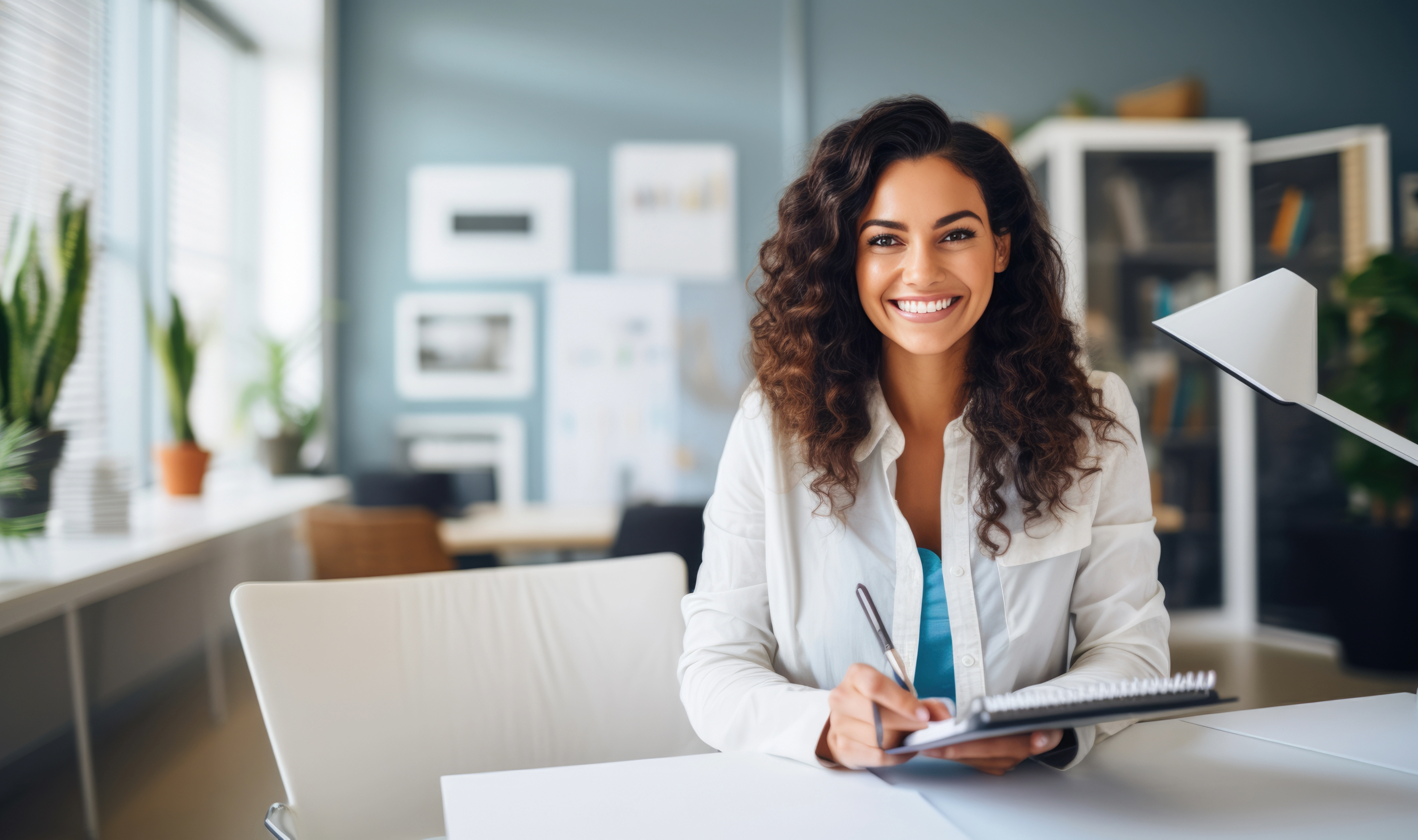 Therapist at desk with notebook